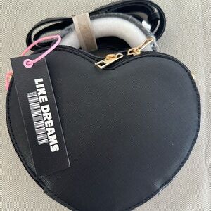 NWT Like Dreams Black Heart-Shaped Crossbody Bag